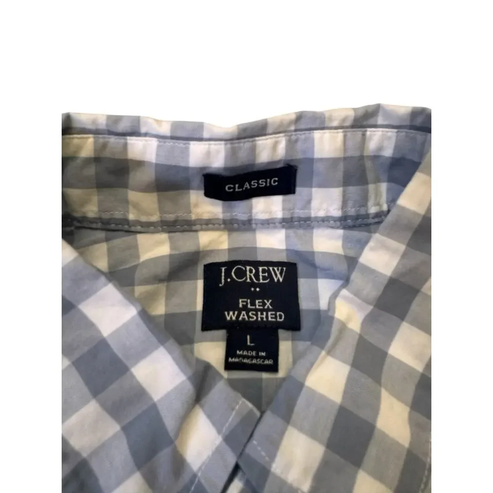 J.CREW Flex Washed Gray White Gingham Plaid Classic Shirt Size Large Mens #J5308